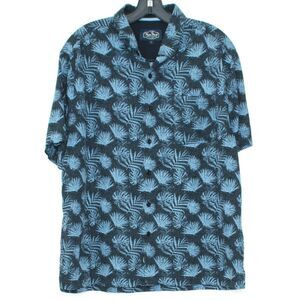 Nat Nast Mens Shirt Silk Coastal Retro Tropical Island Button Black Blue Large
